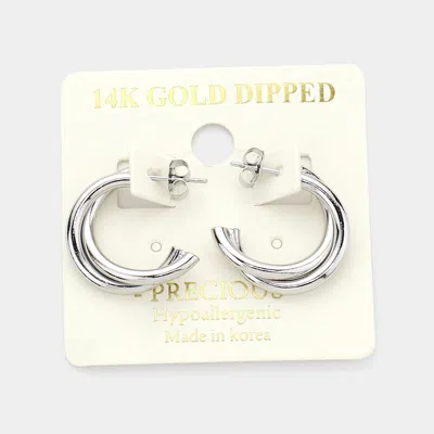 Fashnzfab 14k White Gold Dipped Double Layered Metal Half Hoop Earrings