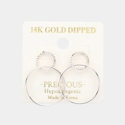 Fashnzfab 14k White Gold Dipped Double Open Metal Circle Link Earrings In Multi