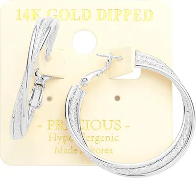 Fashnzfab 14k White Gold Dipped Triple Layered Metal Hoop Earrings In Metallic