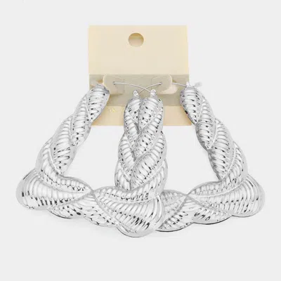 Fashnzfab 14k White Gold Filled Oversized Textured Twisted Metal Pin Catch Earrings - Rhodium In Silver