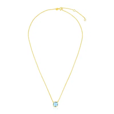 Fashnzfab 14k Yellow Gold 17 Inch Necklace With Cushion Blue Topaz