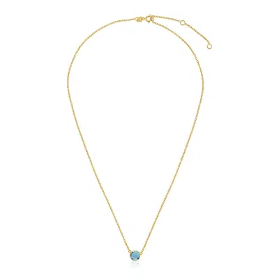 Fashnzfab 14k Yellow Gold 17 Inch Necklace With Round Blue Topaz