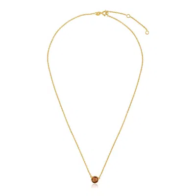 Fashnzfab 14k Yellow Gold 17 Inch Necklace With Round Citrine