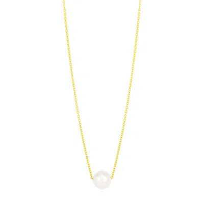 Fashnzfab 14k Yellow Gold 7mm Pearl Solitaire Necklace