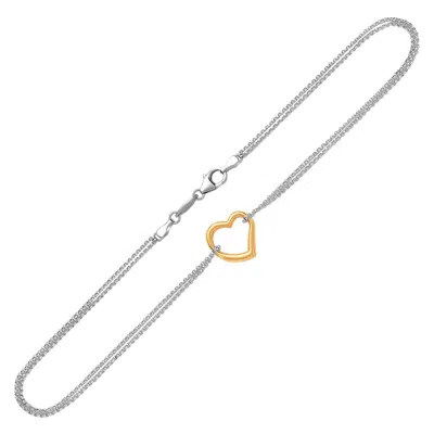 Fashnzfab 14k Yellow Gold And Sterling Silver Anklet With A Single Open Heart Station In Multi
