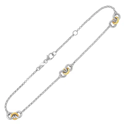 Fashnzfab 14k Yellow Gold And Sterling Silver Triple Ring Stationed Anklet In Multi