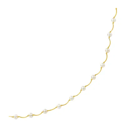 Fashnzfab 14k Yellow Gold Arc Link Necklace With White Pearls