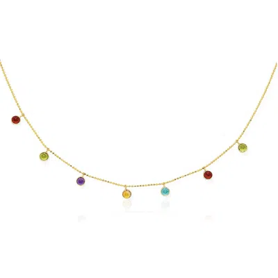 Fashnzfab 14k Yellow Gold Cable Chain Necklace With Round Multi-tone Charms