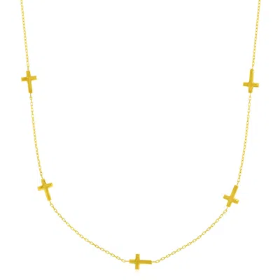 Fashnzfab 14k Yellow Gold Chain Necklace With Cross Stations