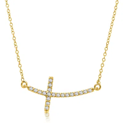 Fashnzfab 14k Yellow Gold Curved Crucifix Diamond Accented Necklace (.21cttw)