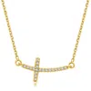 Fashnzfab 14k Yellow Gold Diamond Accented Curved Cross Necklace (.11cttw) In Gold