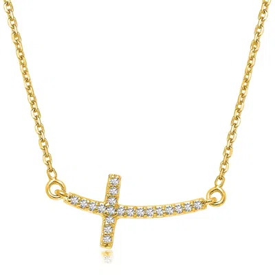 Fashnzfab 14k Yellow Gold Diamond Accented Curved Cross Necklace (.11cttw)