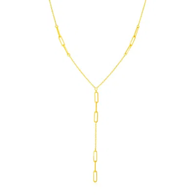 Fashnzfab 14k Yellow Gold Lariat Necklace With Paperclip Chain Stations