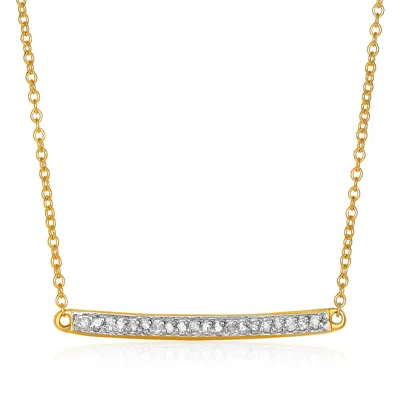 Fashnzfab 14k Yellow Gold Necklace With Gold And Diamond Bar (1/10 Cttw)
