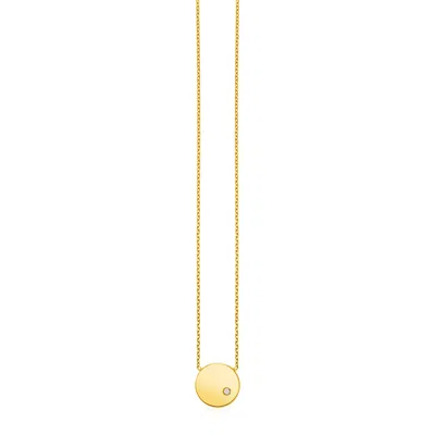 Fashnzfab 14k Yellow Gold Necklace With Polished Round Pendant With Diamond