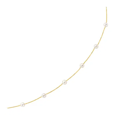Fashnzfab 14k Yellow Gold Necklace With White Pearls