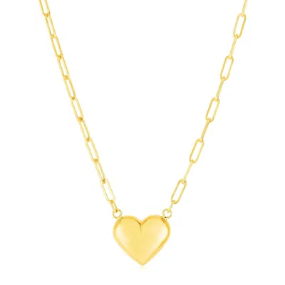 Fashnzfab 14k Yellow Gold Paperclip Chain Necklace With Puffed Heart