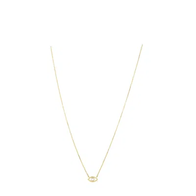 Fashnzfab 14k Yellow Gold Pearl Evil Eye Necklace