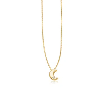 Fashnzfab 14k Yellow Gold Polished Moon Necklace With Diamond