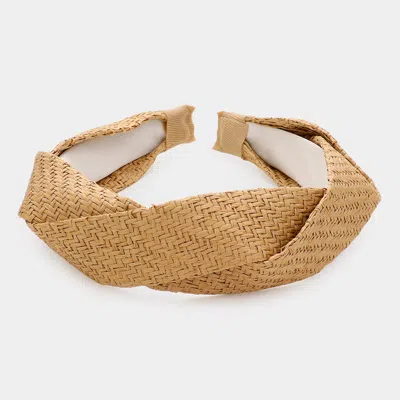 Fashnzfab 1.5" H Braided Straw Headband In Sand