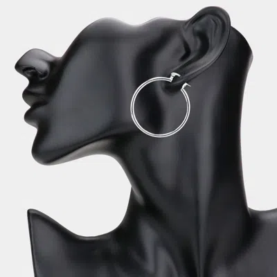 Fashnzfab 1.5 Inch Metal Hoop Pin Catch Earrings In Metallic