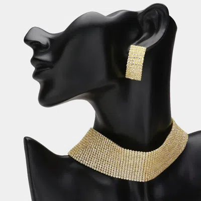 Fashnzfab 15 Row Mini Crystal Rhinestone Choker Necklace In Gold