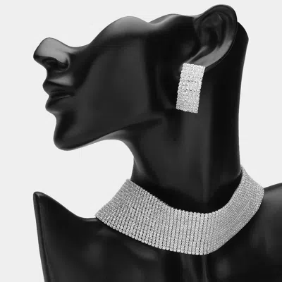 Fashnzfab 15 Row Mini Crystal Rhinestone Choker Necklace In Silver