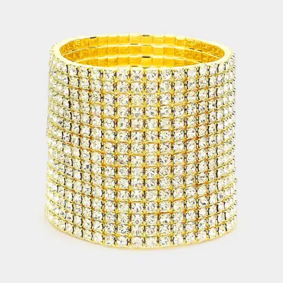 Fashnzfab 15-row Rhinestone Stretchable Bracelet Gold