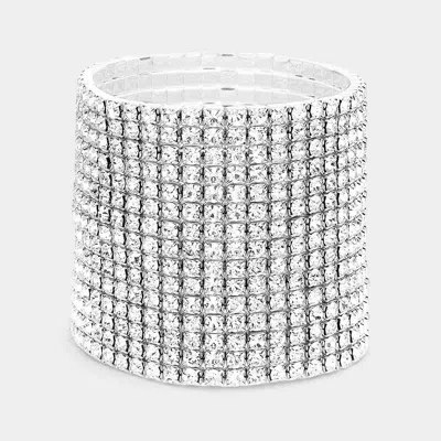 Fashnzfab 15-row Rhinestone Stretchable Bracelet Silver