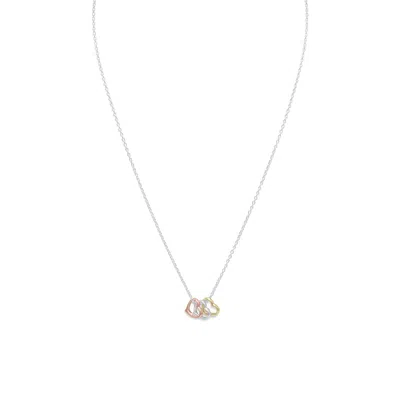 Fashnzfab 15.75" + 2" Tri Tone Heart Necklace In Metallic