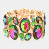 Fashnzfab 1.5"h Oval Crystal Rhinestone Stretch Bracelet In Multi