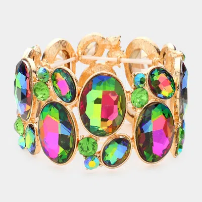 Fashnzfab 1.5"h Oval Crystal Rhinestone Stretch Bracelet In Multi