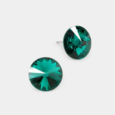 Fashnzfab 15mm Genuine Crystal Stud Earrings - Emerald In Gold