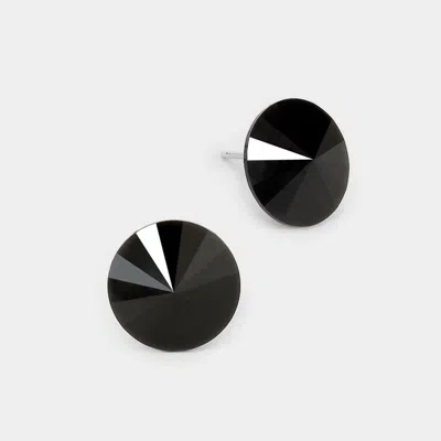 Fashnzfab 15mm Genuine Crystal Stud Earrings In Black