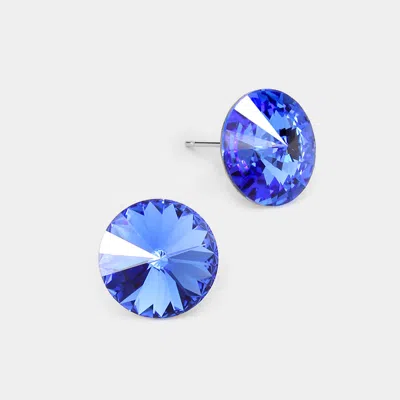 Fashnzfab 15mm Genuine Crystal Stud Earrings In Blue