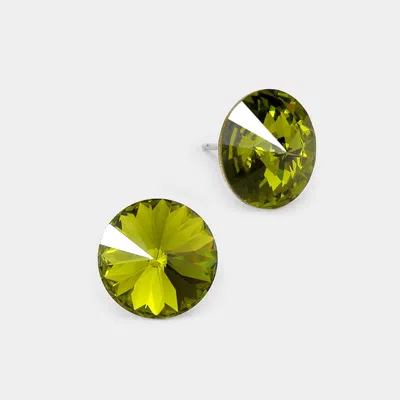Fashnzfab 15mm Genuine Crystal Stud Earrings In Green