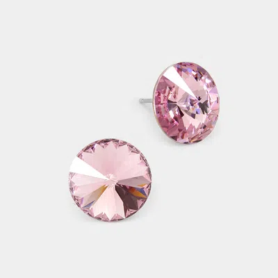 Fashnzfab 15mm Genuine Crystal Stud Earrings In Pink