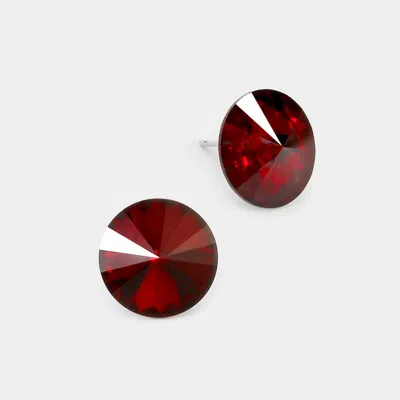 Fashnzfab 15mm Genuine Crystal Stud Earrings In Red