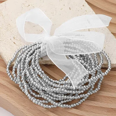 Fashnzfab 15pcs - Metal Ball Beaded Stretch Multi Layered Bracelets