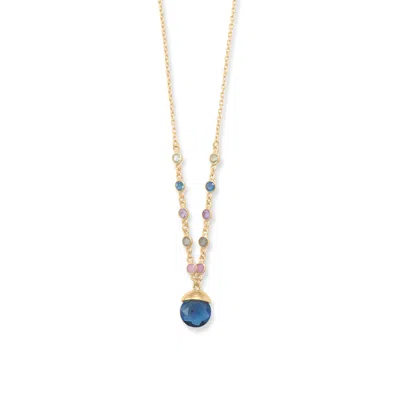Fashnzfab 16" + 2" 14 Karat Gold Plated Blue Glass Drop Necklace In Purple
