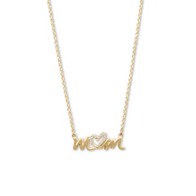 Fashnzfab 16" + 2" 14 Karat Gold Plated Cz Heart "mom" Necklace In Purple