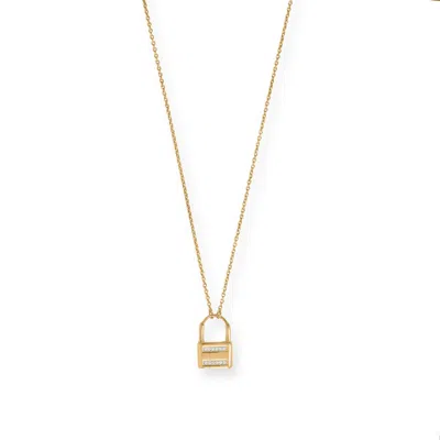 Fashnzfab 16" + 2" 14 Karat Gold Plated Cz Lock Necklace