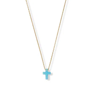 Fashnzfab 16" + 2" 14 Karat Gold Plated Synthetic Opal Cross Necklace In Pink