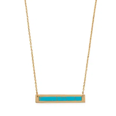 Fashnzfab 16"+2" 14 Karat Gold Plated Turquoise Bar Necklace In Metallic