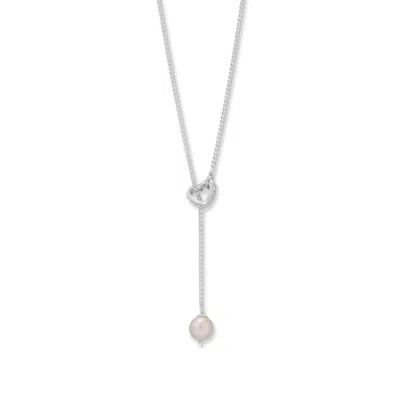 Fashnzfab 16" + 2" Cultured Freshwater Pearl And Cz Heart Lariat Necklace In Orange