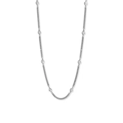 Fashnzfab 16"+ 2" Rhodium Plated Bezel Cz Curb Chain Necklace In Silver