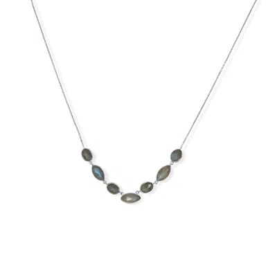 Fashnzfab 16"+2" Rhodium Plated Multi-shape Labradorite Necklace In Black