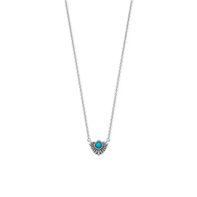Fashnzfab 16" + 2" Rhodium Plated Oxidized Fan With Imitation Turquoise Necklace In Blue