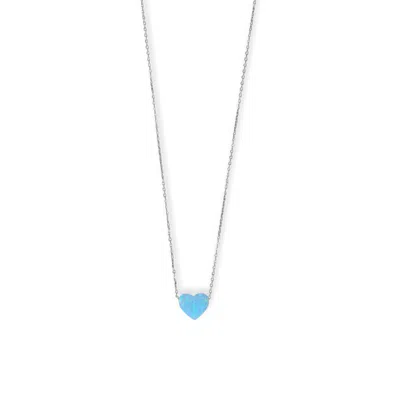 Fashnzfab 16" + 2" Rhodium Plated Synthetic Opal Heart Necklace In Pattern