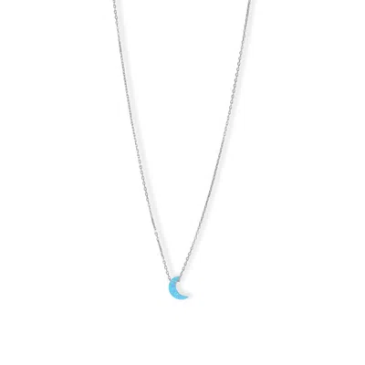 Fashnzfab 16" + 2" Rhodium Plated Synthetic Opal Moon Necklace In Gold